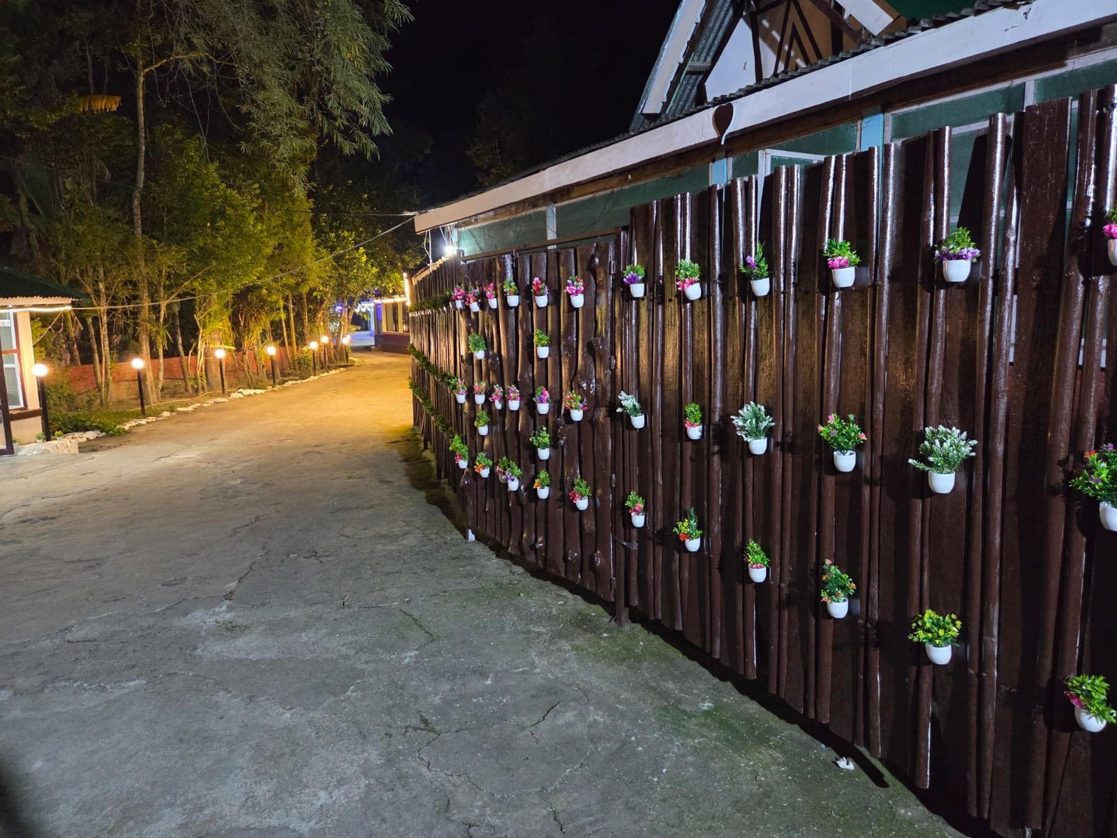 Resort walkway at night
